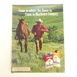 Marlboro Country Print Ad Cowboy Horseback Cigarettes Vintage 1970s Advertising